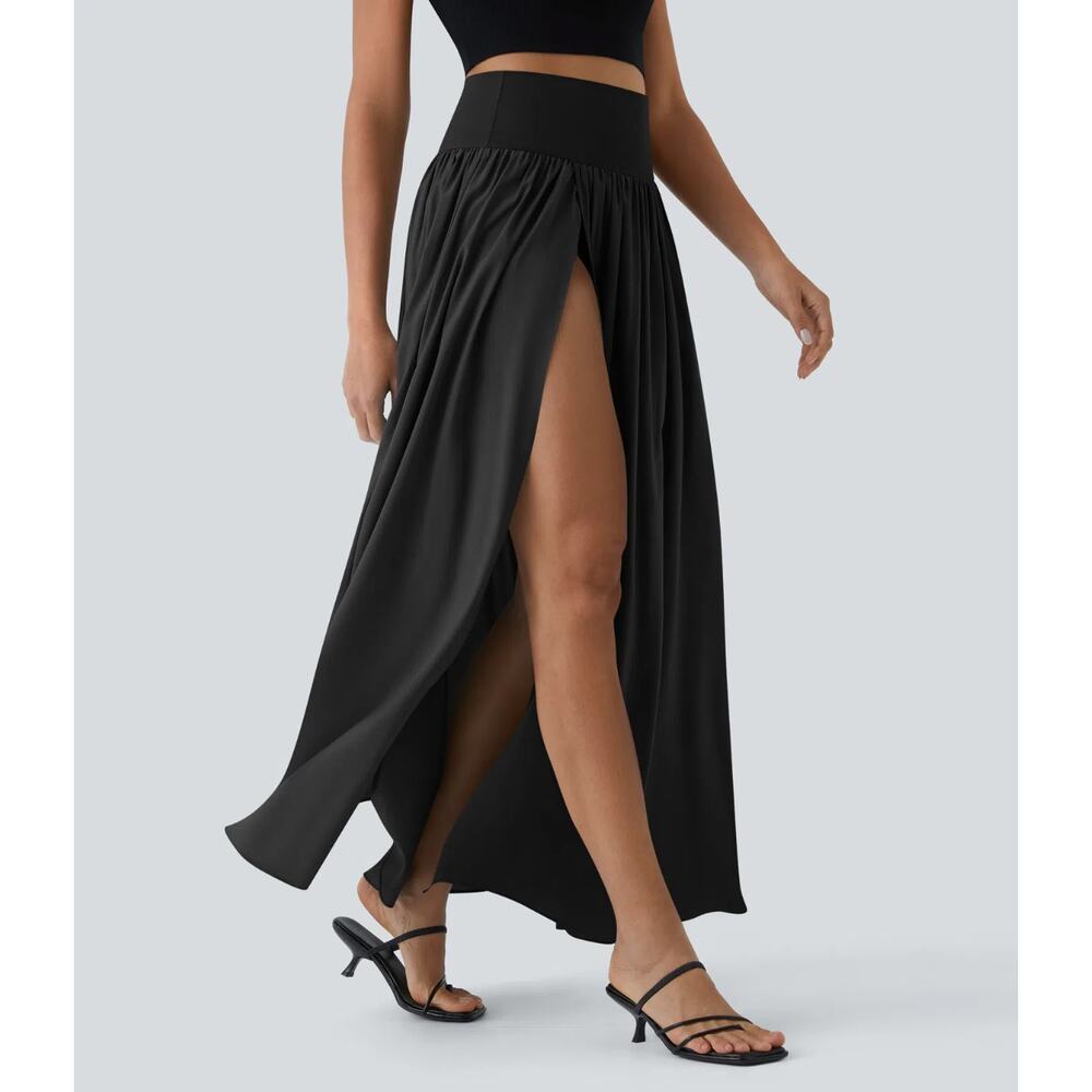HALARA Black Maxi Skirt with High Side Slit